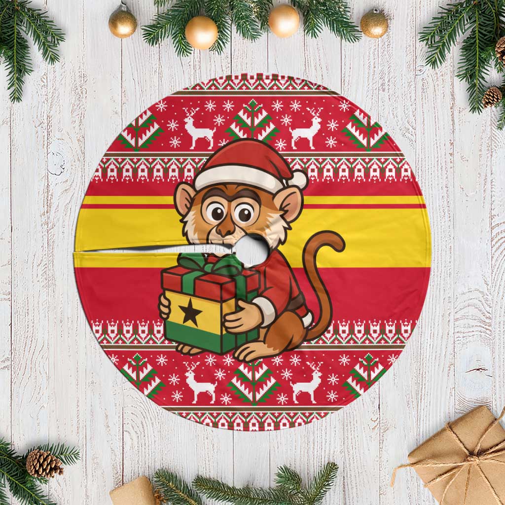 Ghana Christmas Tree Skirt with Monkey Holding Gift Ghana Map and Festive - Wonder Print Shop