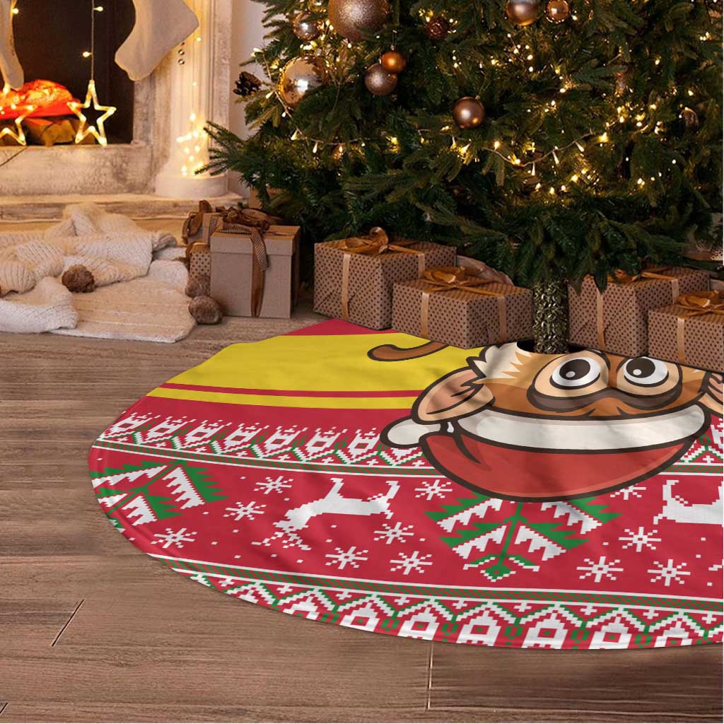 Ghana Christmas Tree Skirt with Monkey Holding Gift Ghana Map and Festive - Wonder Print Shop