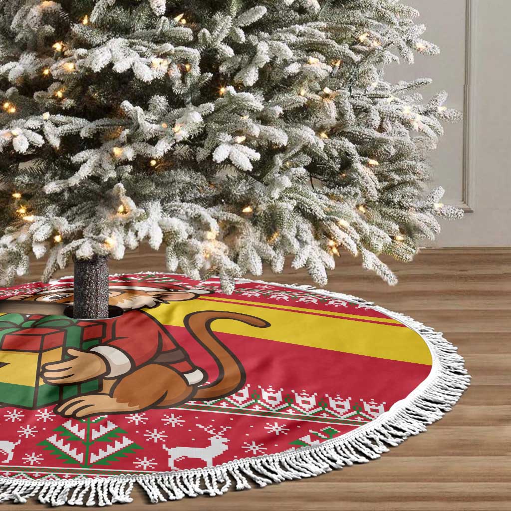 Ghana Christmas Tree Skirt with Monkey Holding Gift Ghana Map and Festive - Wonder Print Shop