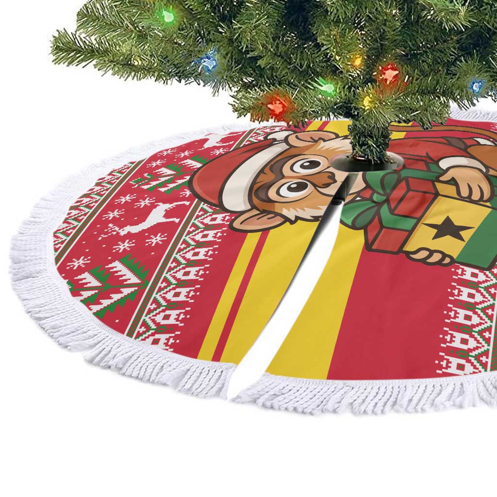 Ghana Christmas Tree Skirt with Monkey Holding Gift Ghana Map and Festive - Wonder Print Shop