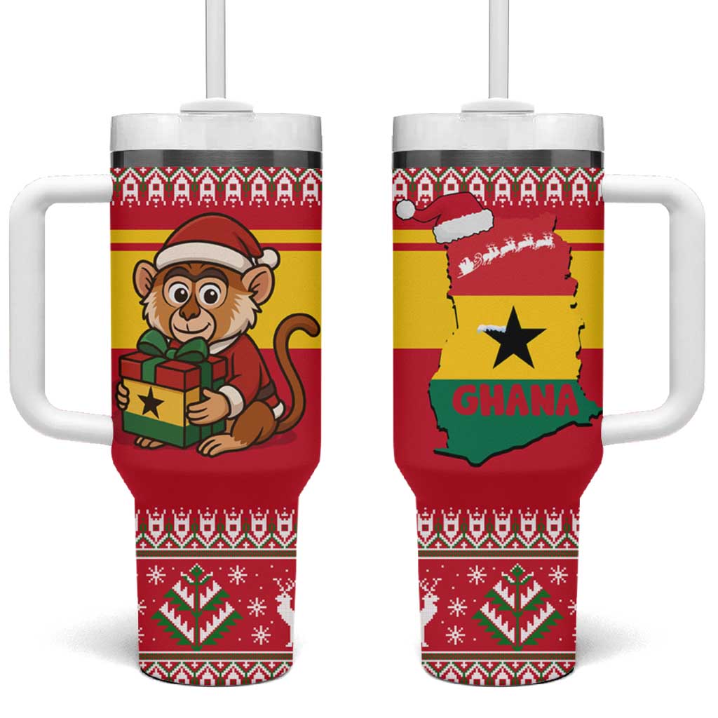 Ghana Christmas Tumbler With Handle with Monkey Holding Gift Ghana Map and Festive - Wonder Print Shop