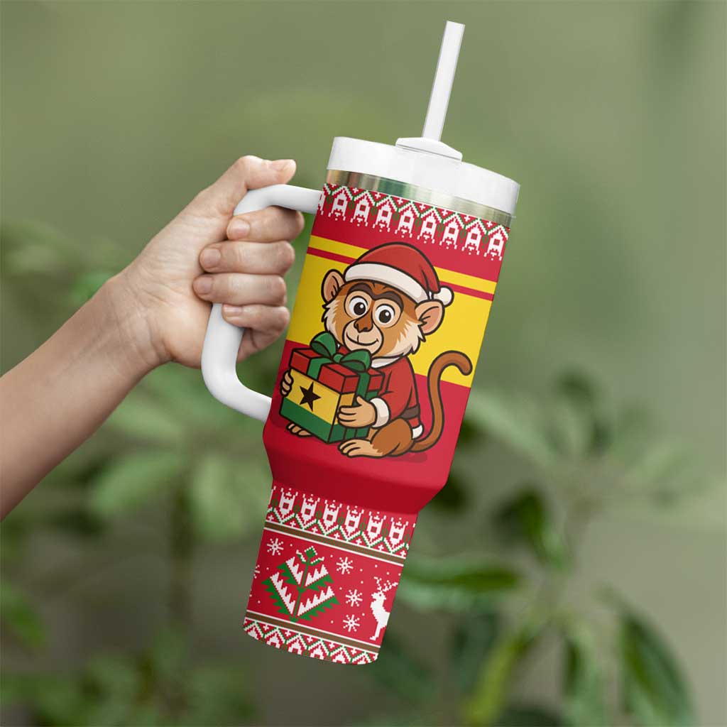 Ghana Christmas Tumbler With Handle with Monkey Holding Gift Ghana Map and Festive - Wonder Print Shop