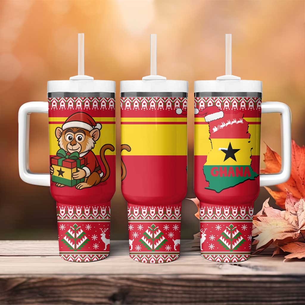 Ghana Christmas Tumbler With Handle with Monkey Holding Gift Ghana Map and Festive - Wonder Print Shop