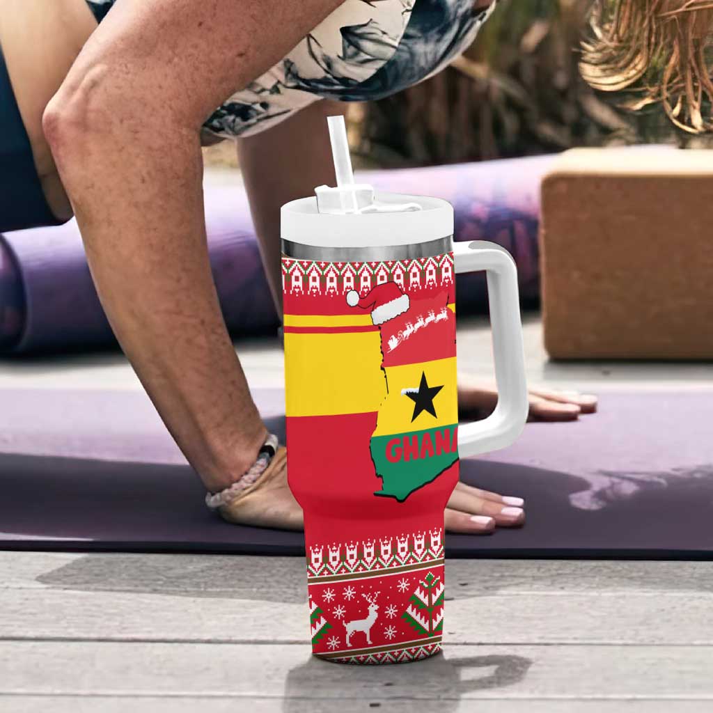 Ghana Christmas Tumbler With Handle with Monkey Holding Gift Ghana Map and Festive - Wonder Print Shop