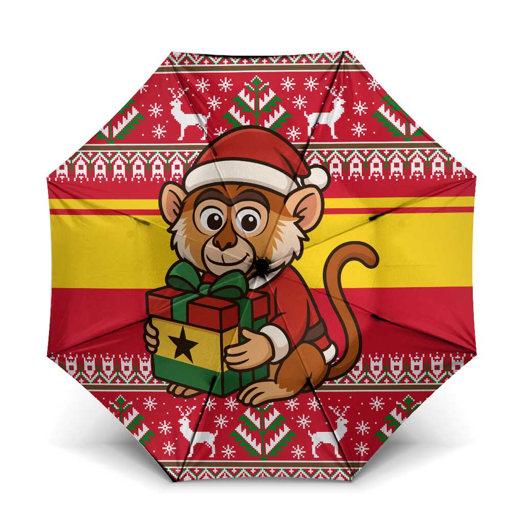 Ghana Christmas Umbrella with Monkey Holding Gift Ghana Map and Festive - Wonder Print Shop