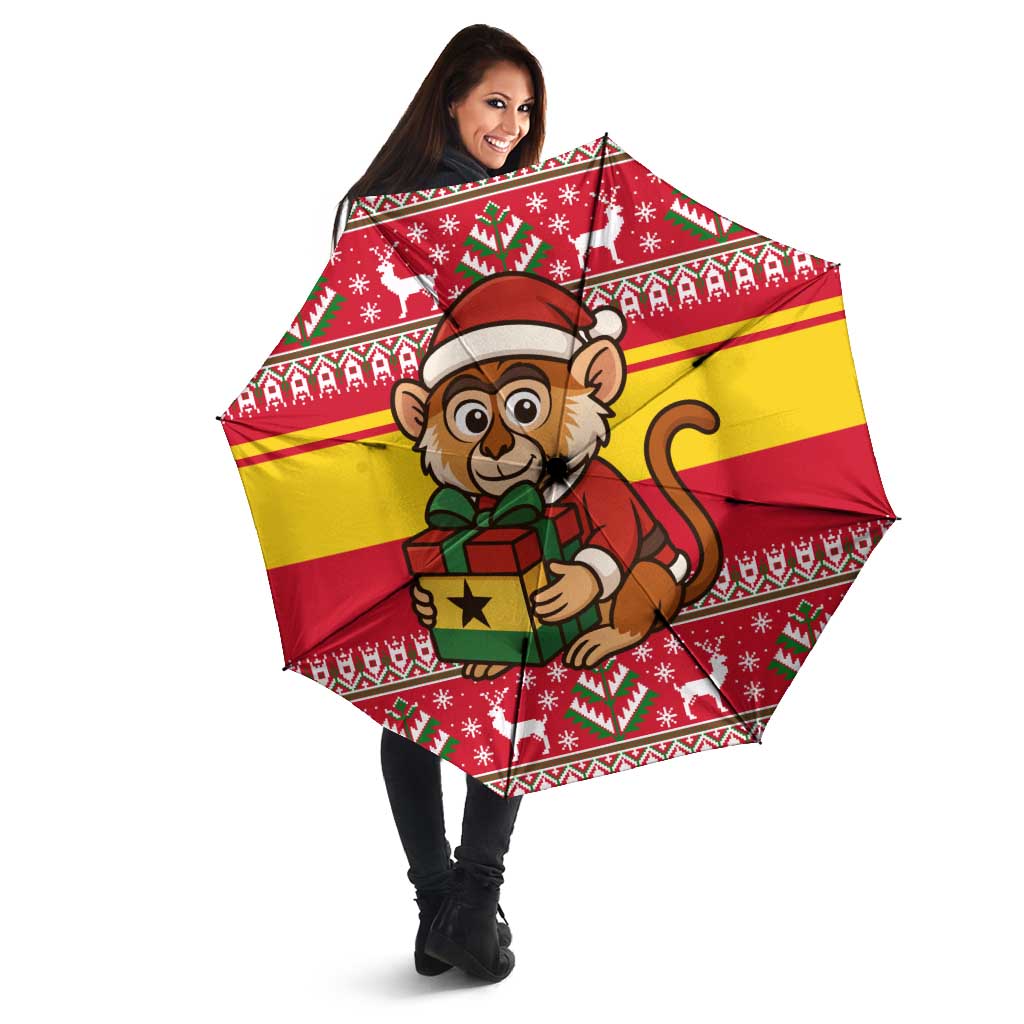 Ghana Christmas Umbrella with Monkey Holding Gift Ghana Map and Festive - Wonder Print Shop