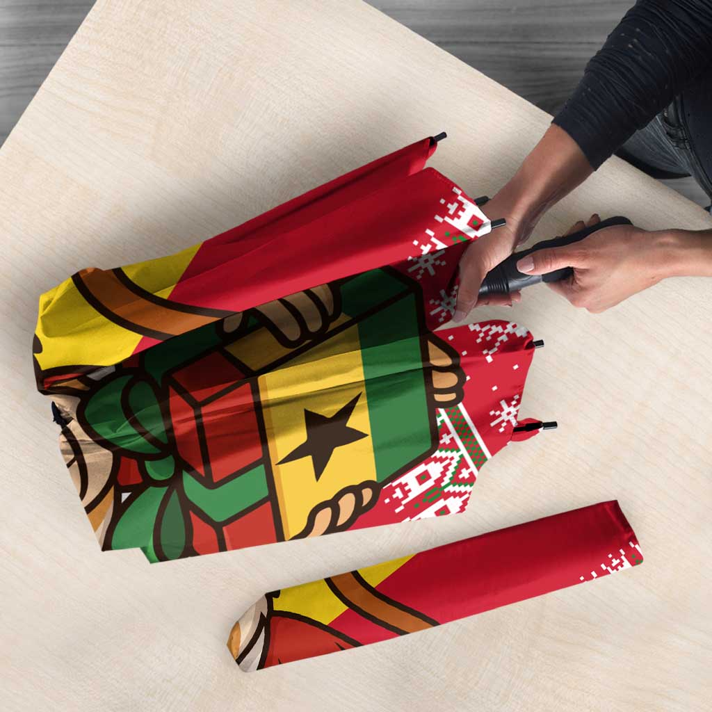 Ghana Christmas Umbrella with Monkey Holding Gift Ghana Map and Festive - Wonder Print Shop