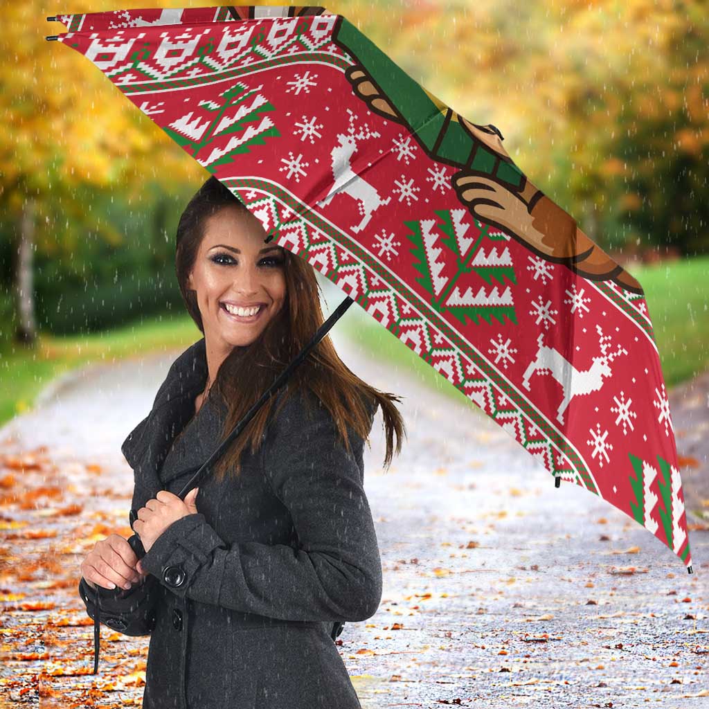 Ghana Christmas Umbrella with Monkey Holding Gift Ghana Map and Festive - Wonder Print Shop