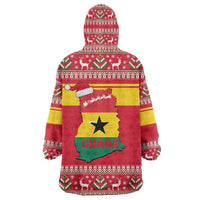 Ghana Christmas Wearable Blanket Hoodie with Monkey Holding Gift Ghana Map and Festive - Wonder Print Shop