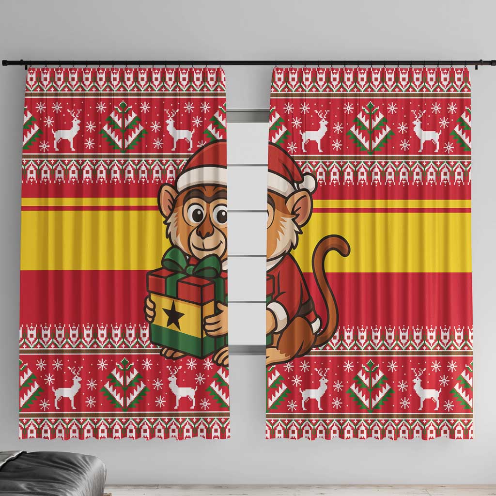 Ghana Christmas Window Curtain with Monkey Holding Gift Ghana Map and Festive - Wonder Print Shop