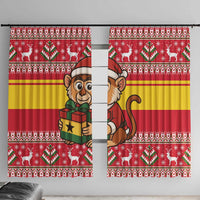 Ghana Christmas Window Curtain with Monkey Holding Gift Ghana Map and Festive - Wonder Print Shop
