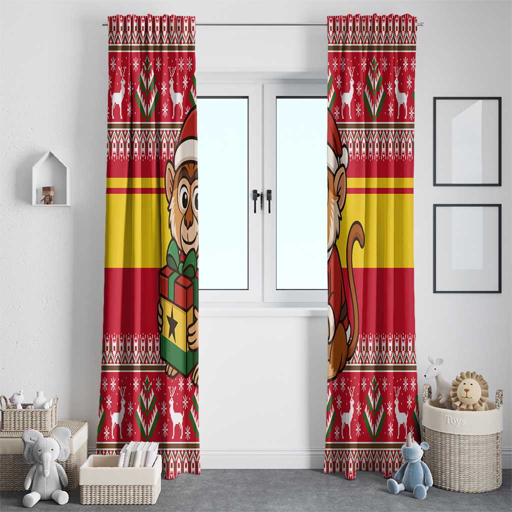 Ghana Christmas Window Curtain with Monkey Holding Gift Ghana Map and Festive - Wonder Print Shop