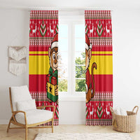 Ghana Christmas Window Curtain with Monkey Holding Gift Ghana Map and Festive - Wonder Print Shop