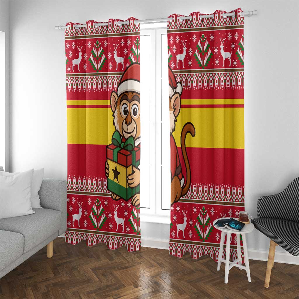 Ghana Christmas Window Curtain with Monkey Holding Gift Ghana Map and Festive - Wonder Print Shop