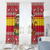 Ghana Christmas Window Curtain with Monkey Holding Gift Ghana Map and Festive - Wonder Print Shop