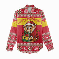 Ghana Christmas Women Casual Shirt with Monkey Holding Gift Ghana Map and Festive - Wonder Print Shop