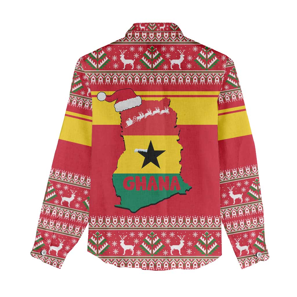 Ghana Christmas Women Casual Shirt with Monkey Holding Gift Ghana Map and Festive - Wonder Print Shop
