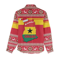 Ghana Christmas Women Casual Shirt with Monkey Holding Gift Ghana Map and Festive - Wonder Print Shop