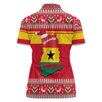 Ghana Christmas Women Polo Shirt with Monkey Holding Gift Ghana Map and Festive - Wonder Print Shop