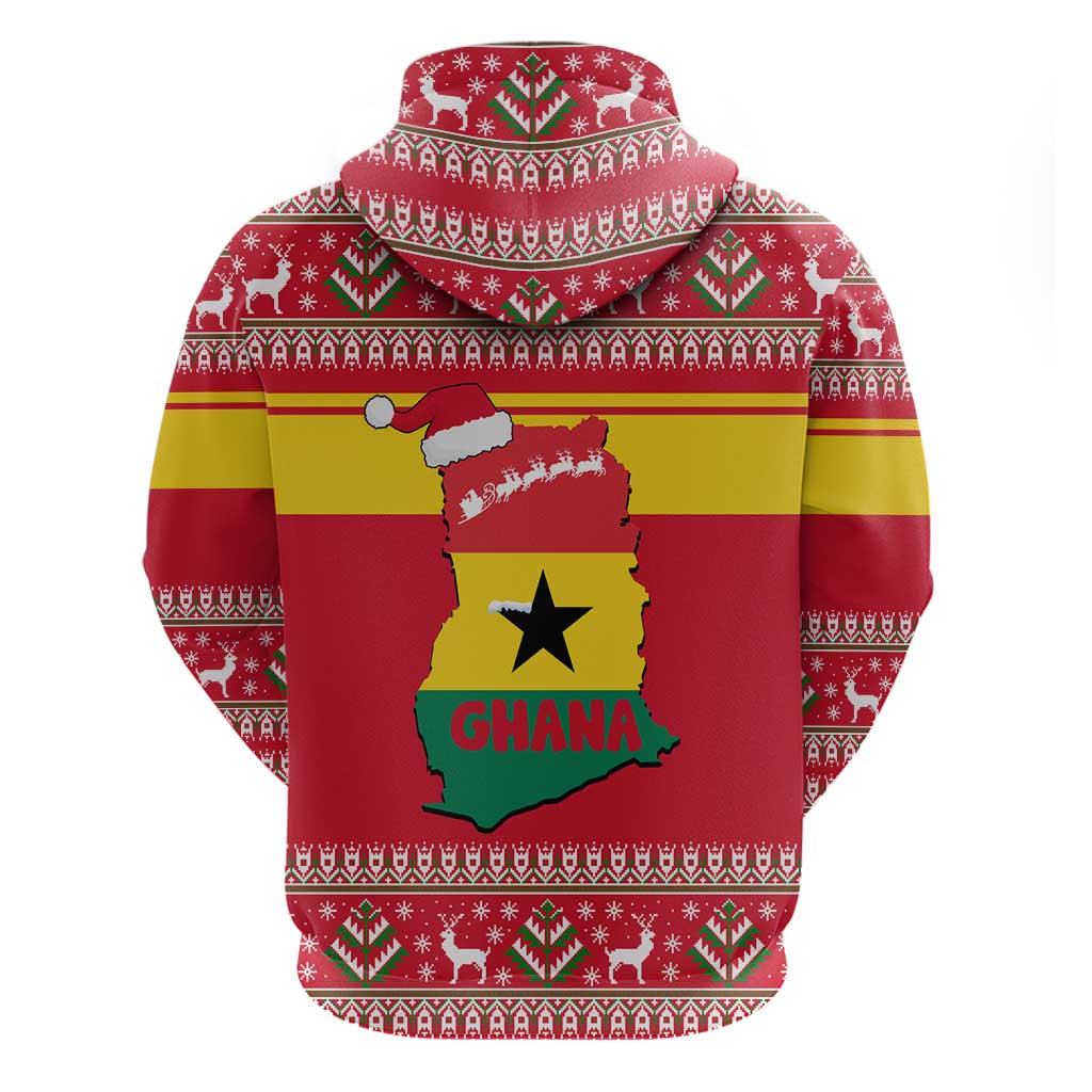 Ghana Christmas Zip Hoodie with Monkey Holding Gift Ghana Map and Festive - Wonder Print Shop
