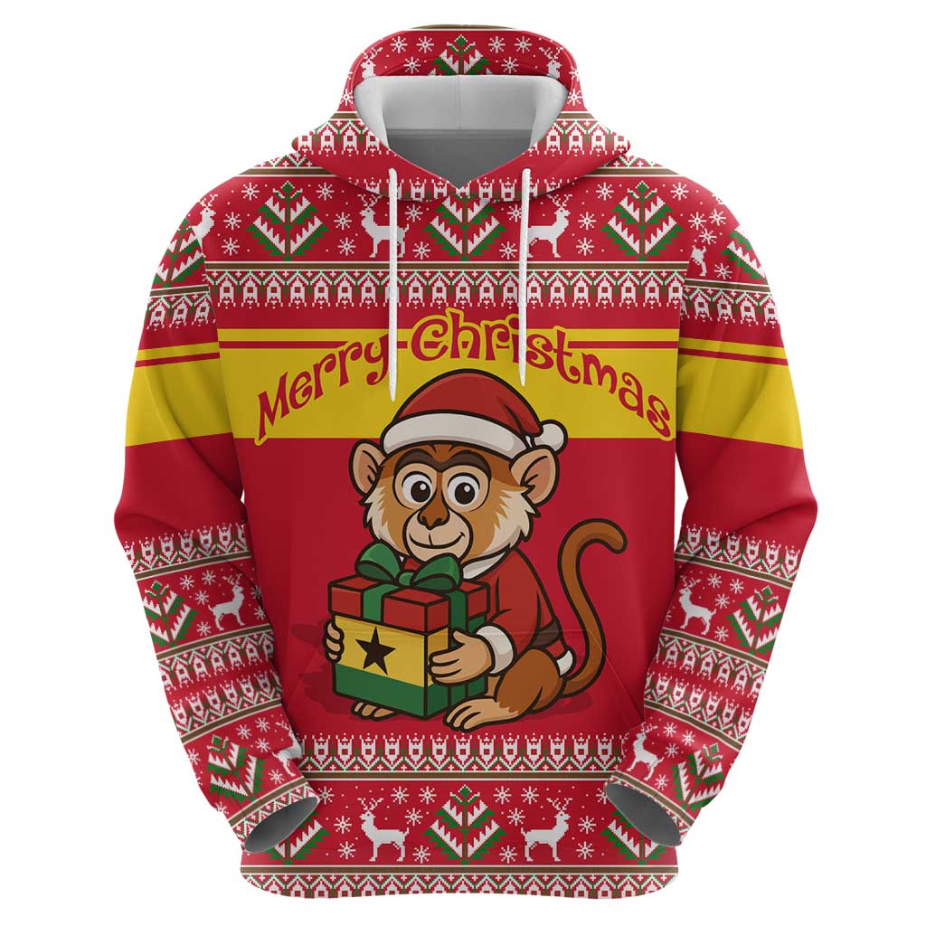 Ghana Christmas Zip Hoodie with Monkey Holding Gift Ghana Map and Festive - Wonder Print Shop