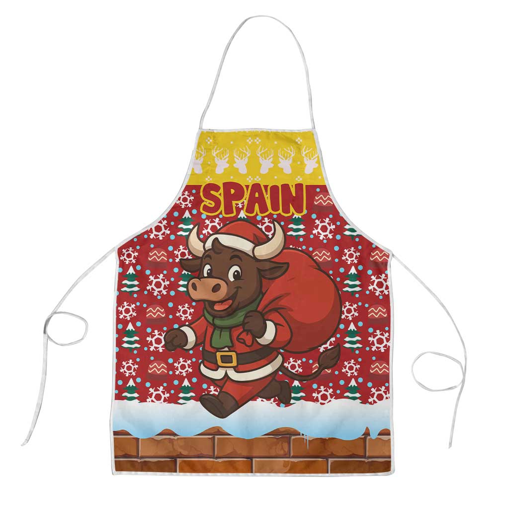 Spain Christmas Apron with Santa Bull Brick Chimney Wreath and Festive Holiday - Wonder Print Shop