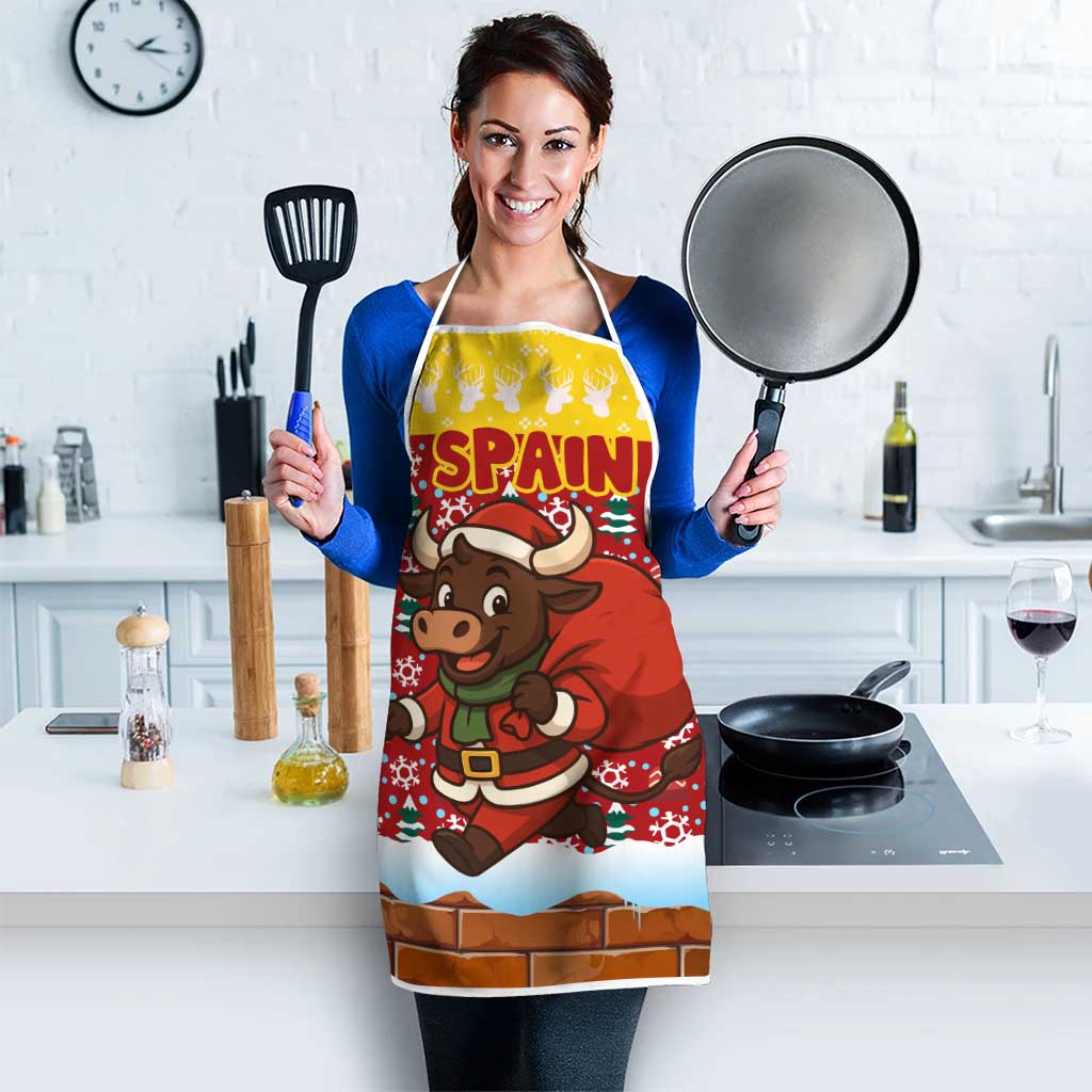Spain Christmas Apron with Santa Bull Brick Chimney Wreath and Festive Holiday - Wonder Print Shop