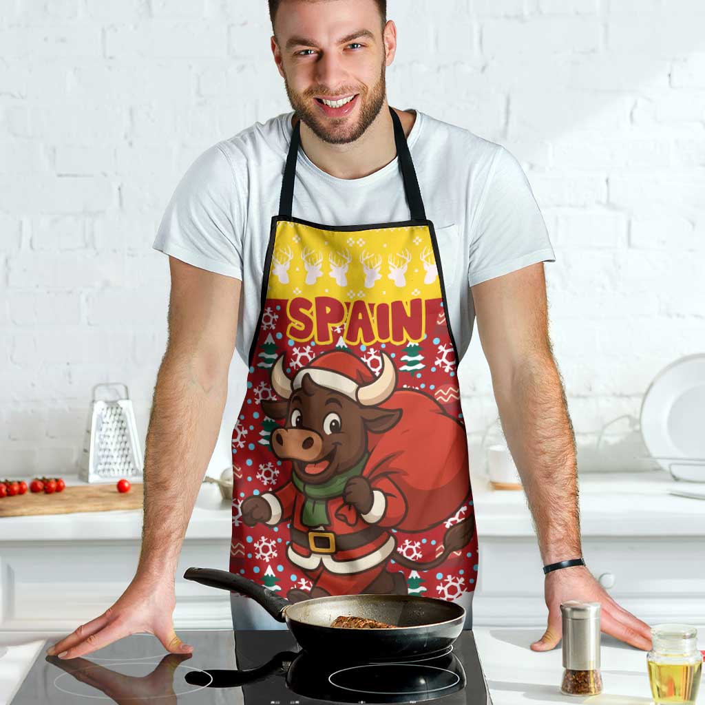 Spain Christmas Apron with Santa Bull Brick Chimney Wreath and Festive Holiday - Wonder Print Shop