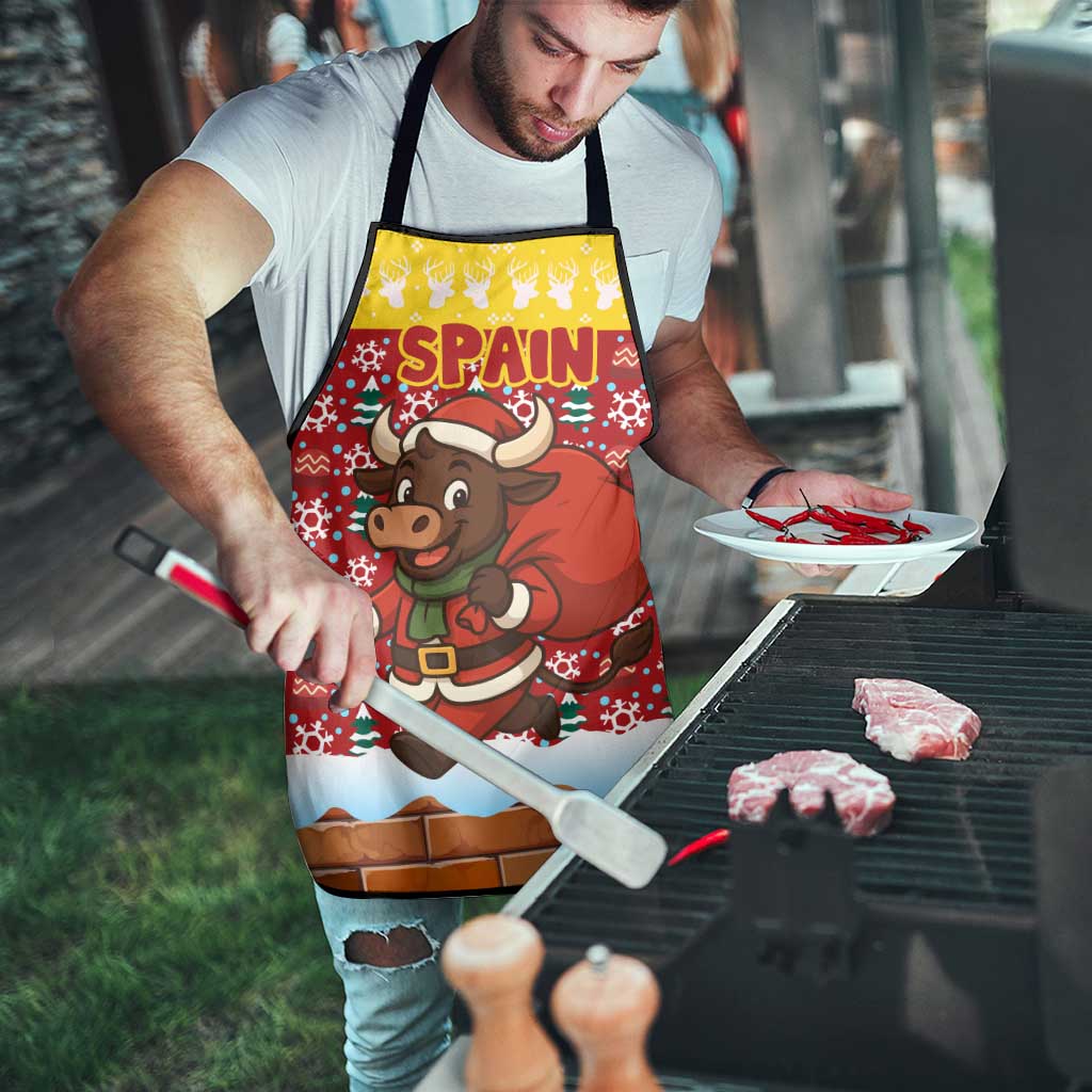 Spain Christmas Apron with Santa Bull Brick Chimney Wreath and Festive Holiday - Wonder Print Shop