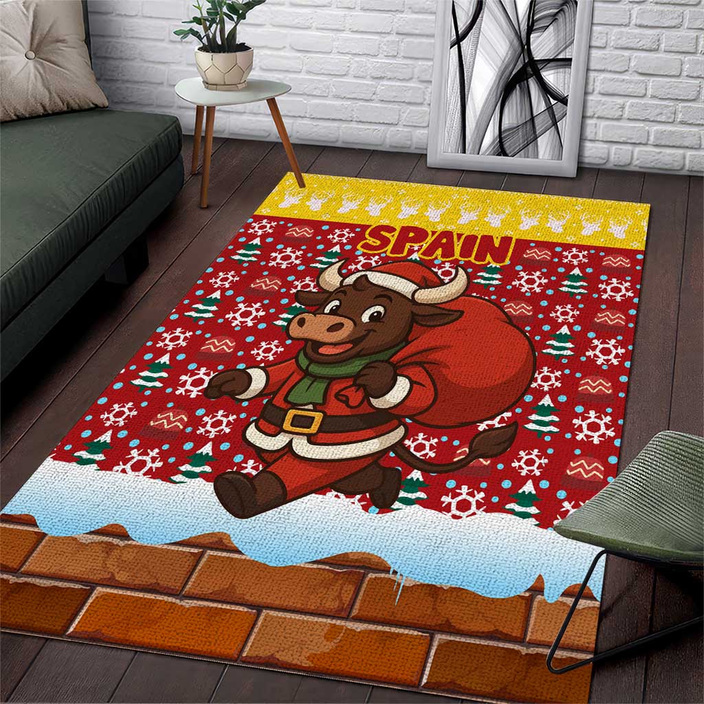 Spain Christmas Area Rug with Santa Bull Brick Chimney Wreath and Festive Holiday - Wonder Print Shop