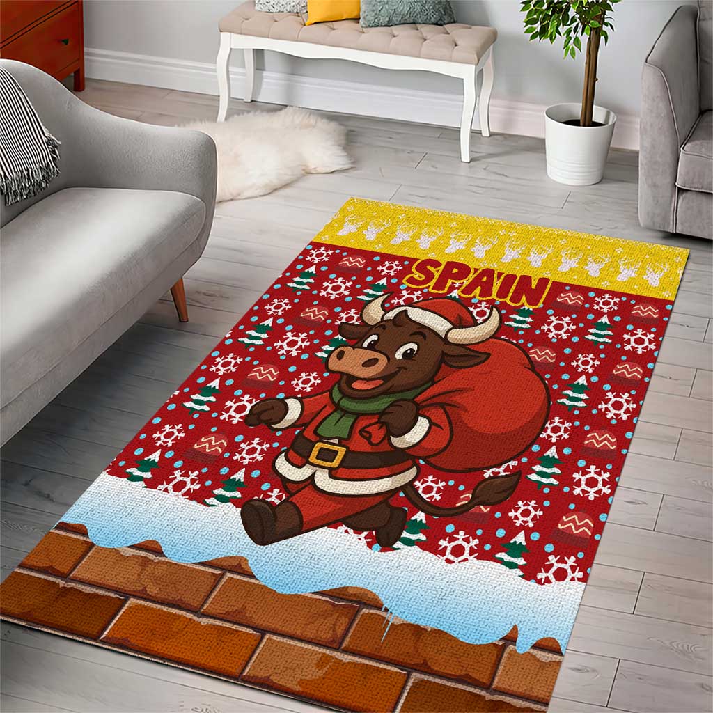 Spain Christmas Area Rug with Santa Bull Brick Chimney Wreath and Festive Holiday - Wonder Print Shop