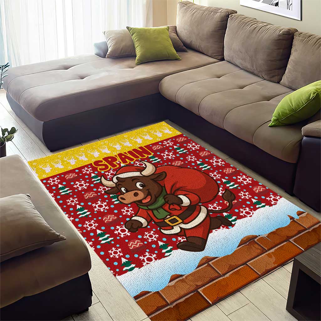 Spain Christmas Area Rug with Santa Bull Brick Chimney Wreath and Festive Holiday - Wonder Print Shop