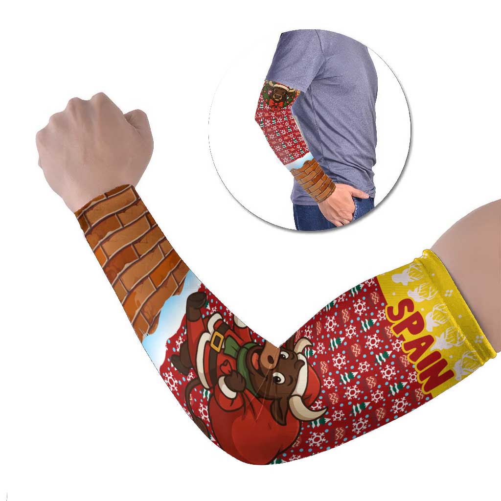 Spain Christmas Arm Sleeves with Santa Bull Brick Chimney Wreath and Festive Holiday - Wonder Print Shop