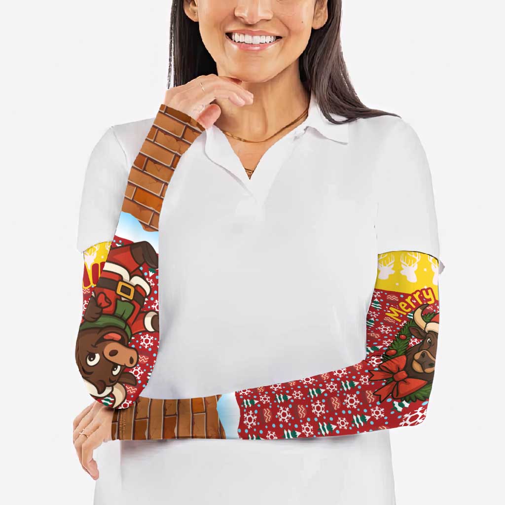 Spain Christmas Arm Sleeves with Santa Bull Brick Chimney Wreath and Festive Holiday - Wonder Print Shop