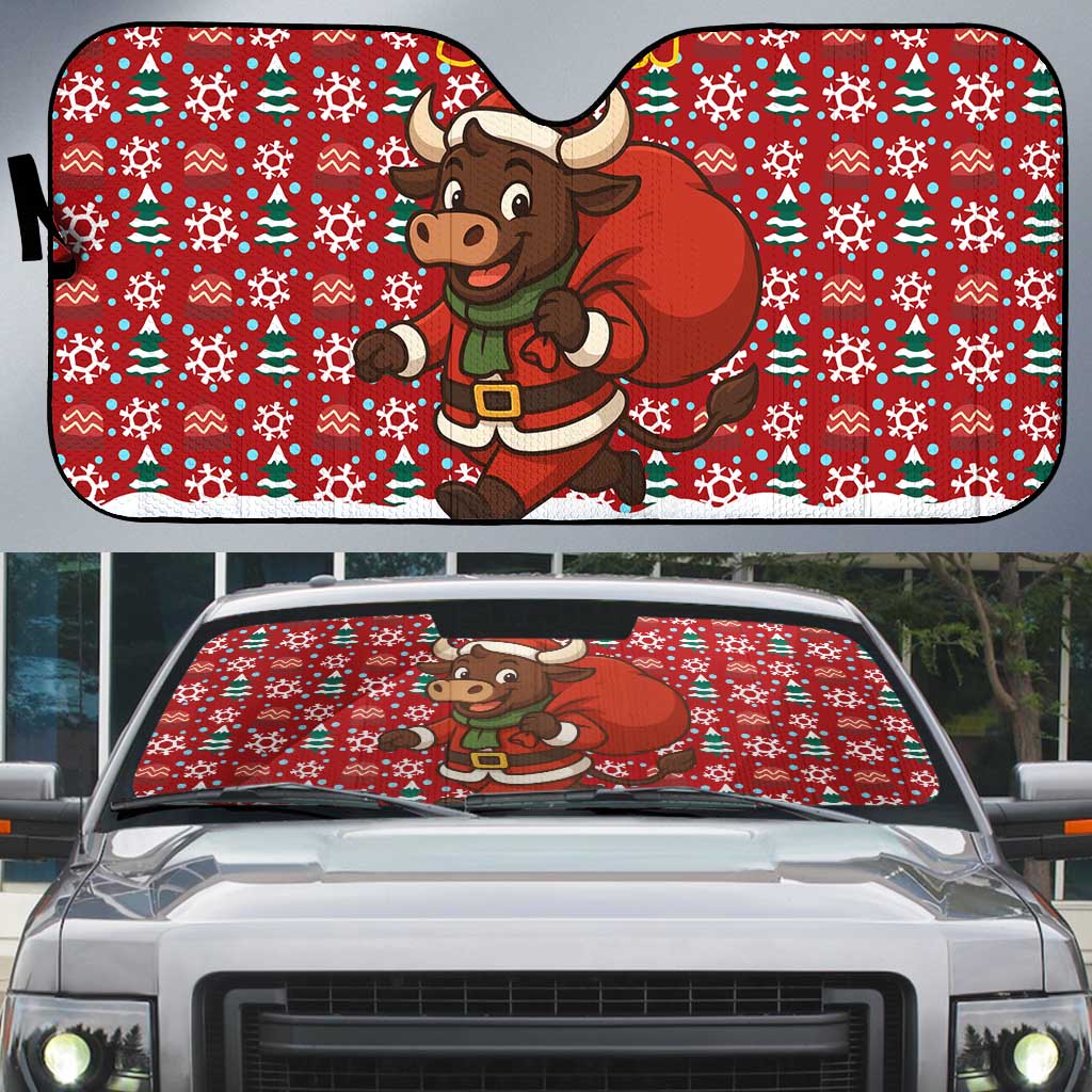 Spain Christmas Auto Sun Shade with Santa Bull Brick Chimney Wreath and Festive Holiday - Wonder Print Shop