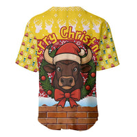 Spain Christmas Baseball Jersey with Santa Bull Brick Chimney Wreath and Festive Holiday - Wonder Print Shop