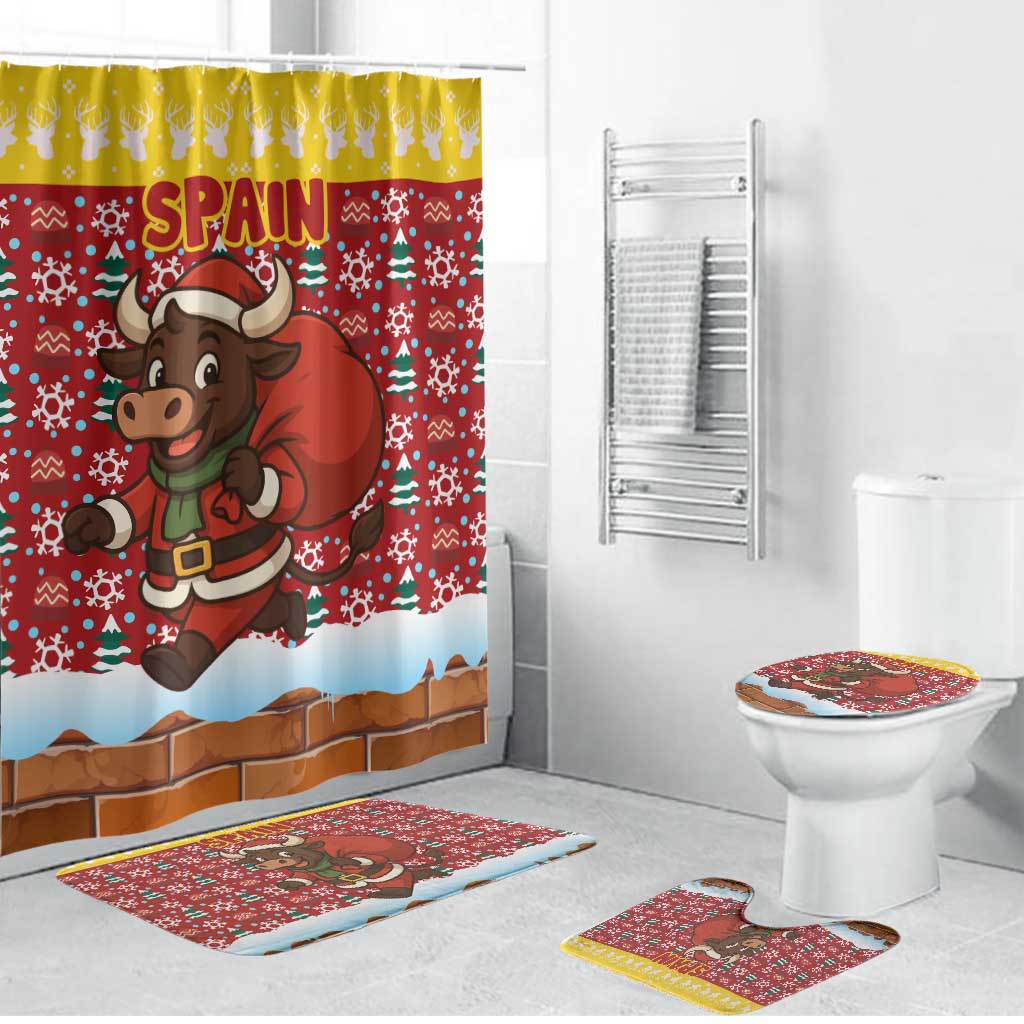 Spain Christmas Bathroom Set with Santa Bull Brick Chimney Wreath and Festive Holiday - Wonder Print Shop