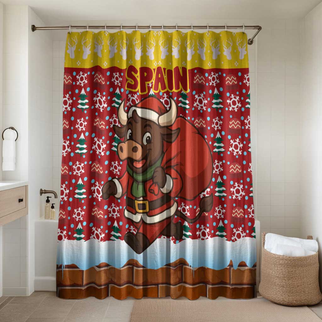 Spain Christmas Bathroom Set with Santa Bull Brick Chimney Wreath and Festive Holiday - Wonder Print Shop