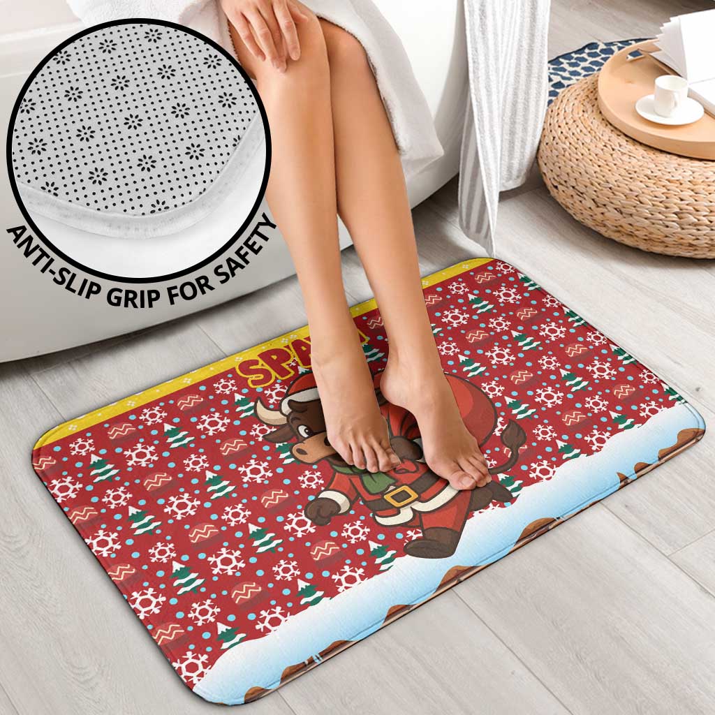 Spain Christmas Bathroom Set with Santa Bull Brick Chimney Wreath and Festive Holiday - Wonder Print Shop