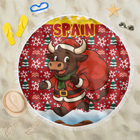Spain Christmas Beach Blanket with Santa Bull Brick Chimney Wreath and Festive Holiday - Wonder Print Shop