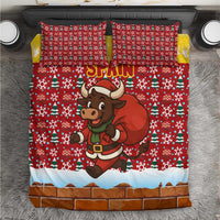 Spain Christmas Bedding Set with Santa Bull Brick Chimney Wreath and Festive Holiday - Wonder Print Shop
