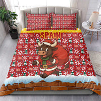 Spain Christmas Bedding Set with Santa Bull Brick Chimney Wreath and Festive Holiday - Wonder Print Shop