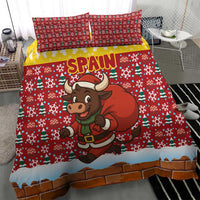 Spain Christmas Bedding Set with Santa Bull Brick Chimney Wreath and Festive Holiday - Wonder Print Shop