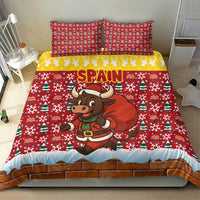 Spain Christmas Bedding Set with Santa Bull Brick Chimney Wreath and Festive Holiday - Wonder Print Shop