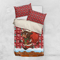 Spain Christmas Bedding Set with Santa Bull Brick Chimney Wreath and Festive Holiday - Wonder Print Shop