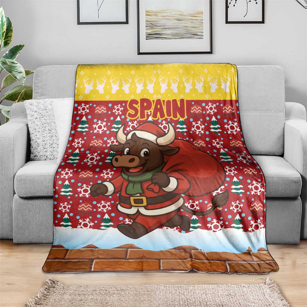 Spain Christmas Blanket with Santa Bull Brick Chimney Wreath and Festive Holiday - Wonder Print Shop