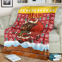 Spain Christmas Blanket with Santa Bull Brick Chimney Wreath and Festive Holiday - Wonder Print Shop