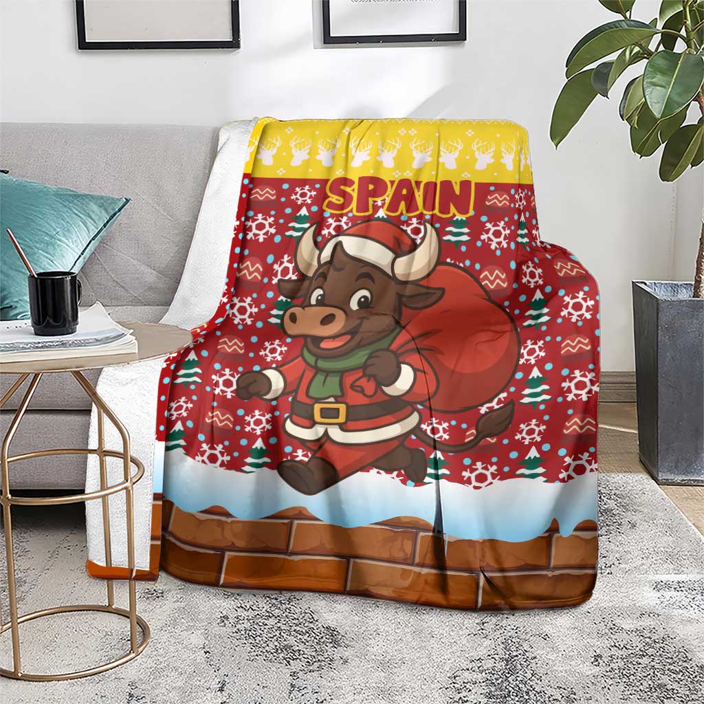 Spain Christmas Blanket with Santa Bull Brick Chimney Wreath and Festive Holiday - Wonder Print Shop