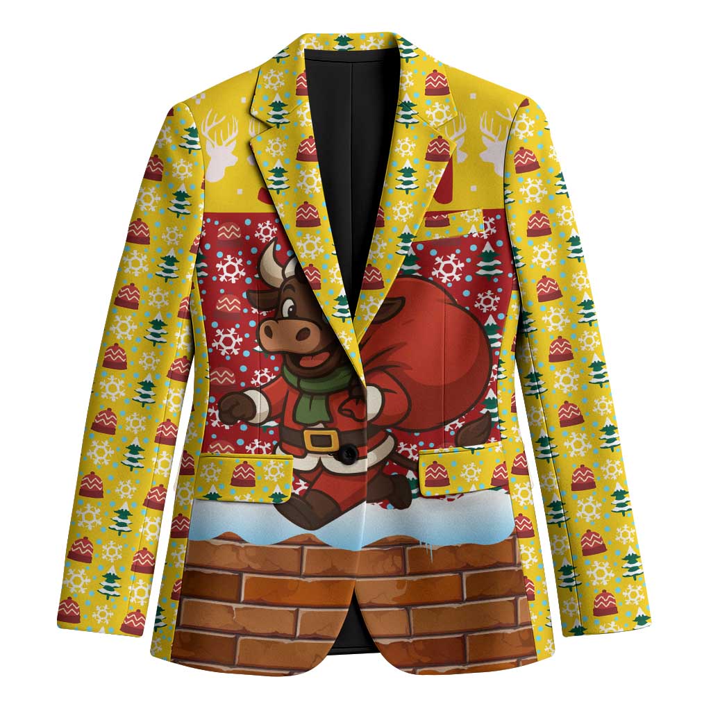 Spain Christmas Blazer with Santa Bull Brick Chimney Wreath and Festive Holiday - Wonder Print Shop