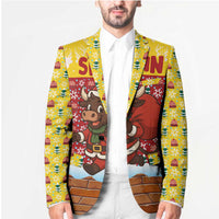 Spain Christmas Blazer with Santa Bull Brick Chimney Wreath and Festive Holiday - Wonder Print Shop